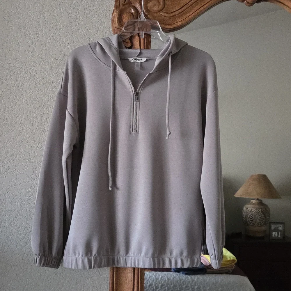 Cable & Gauge Sport Yummy Quarter Zip Up Gray Pullover - Picture 2 of 8